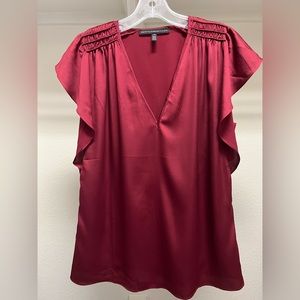 White House Black Market Red Flutter Sleeve V Neck